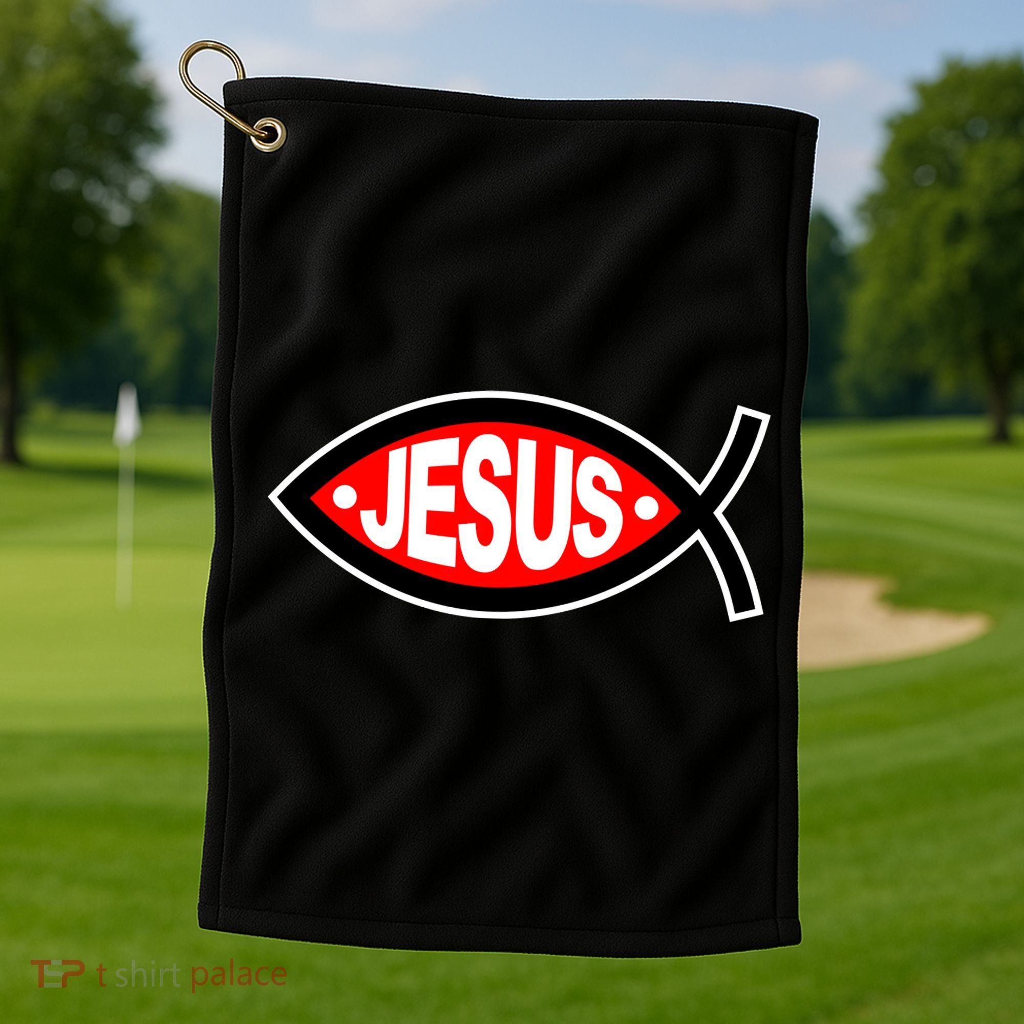 Jesus Christian Fish Symbol Golf Towel