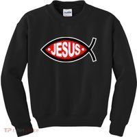 Jesus Christian Fish Symbol Kids Sweatshirt thumb 0