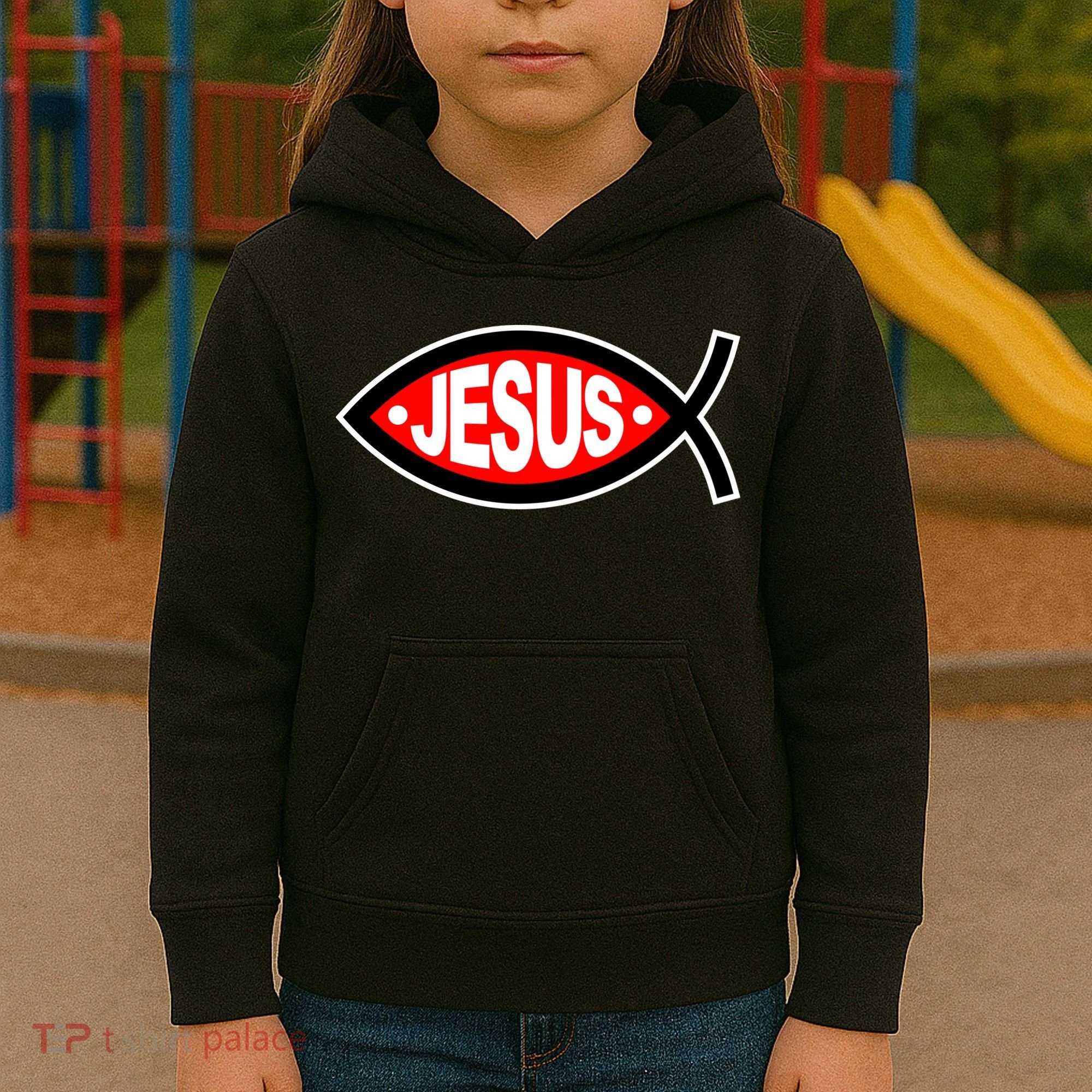 Jesus Christian Fish Symbol Kids Hoodie