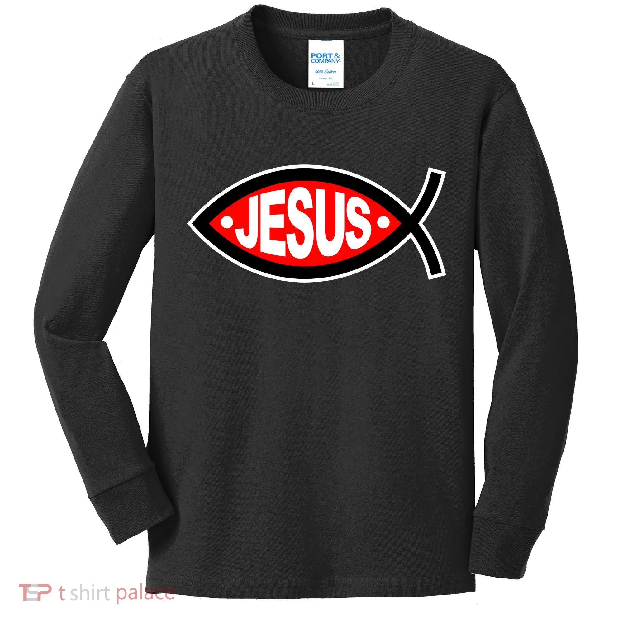 Jesus Christian Fish Symbol Kids Long Sleeve Shirt