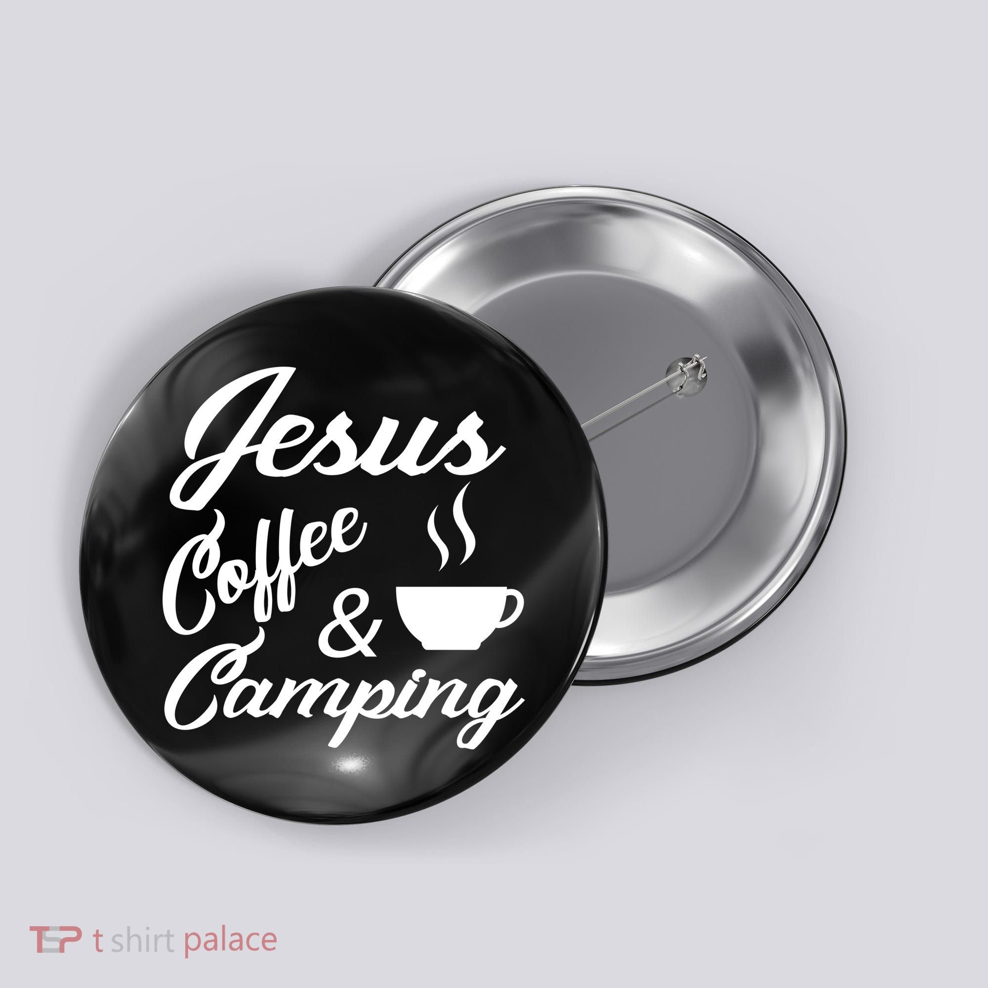 Jesus Coffee And Camping Button