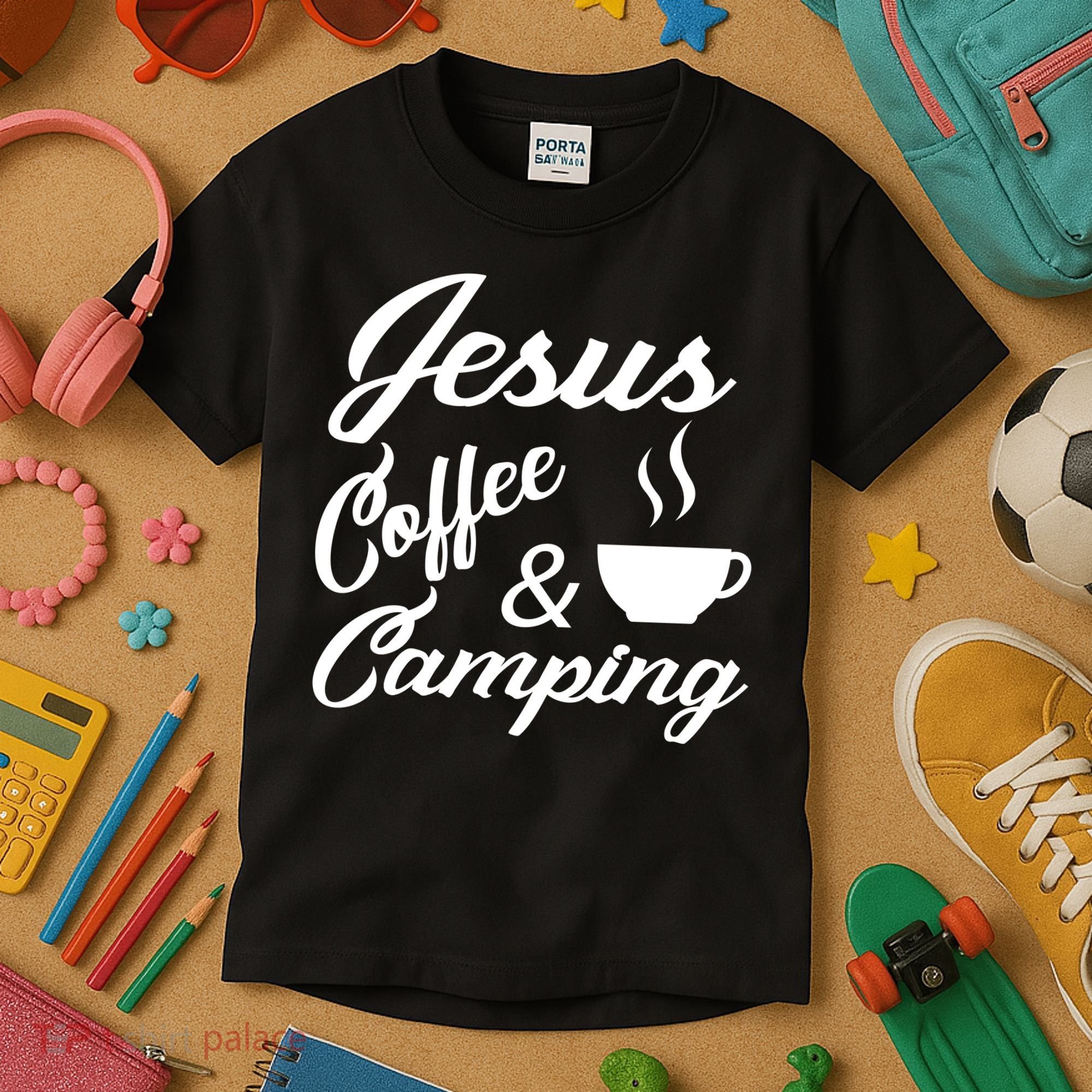 Jesus Coffee And Camping Kids T-Shirt