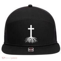 Jesus Cross Root 7 Panel Mesh Trucker Snapback Hat thumb 0