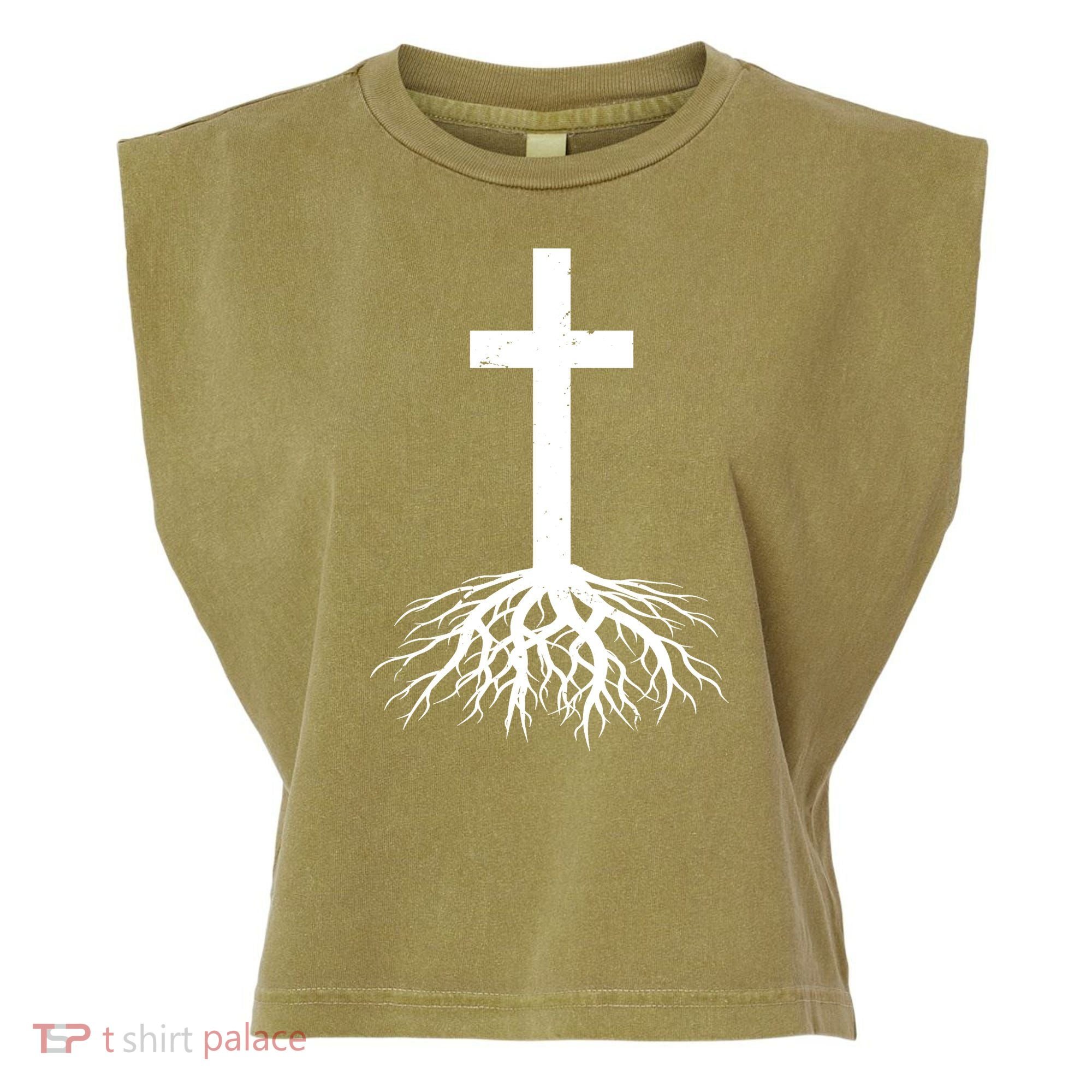Jesus Cross Root Garment-Dyed Women's Muscle Tee