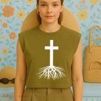 Jesus Cross Root Garment-Dyed Women's Muscle Tee thumb 4