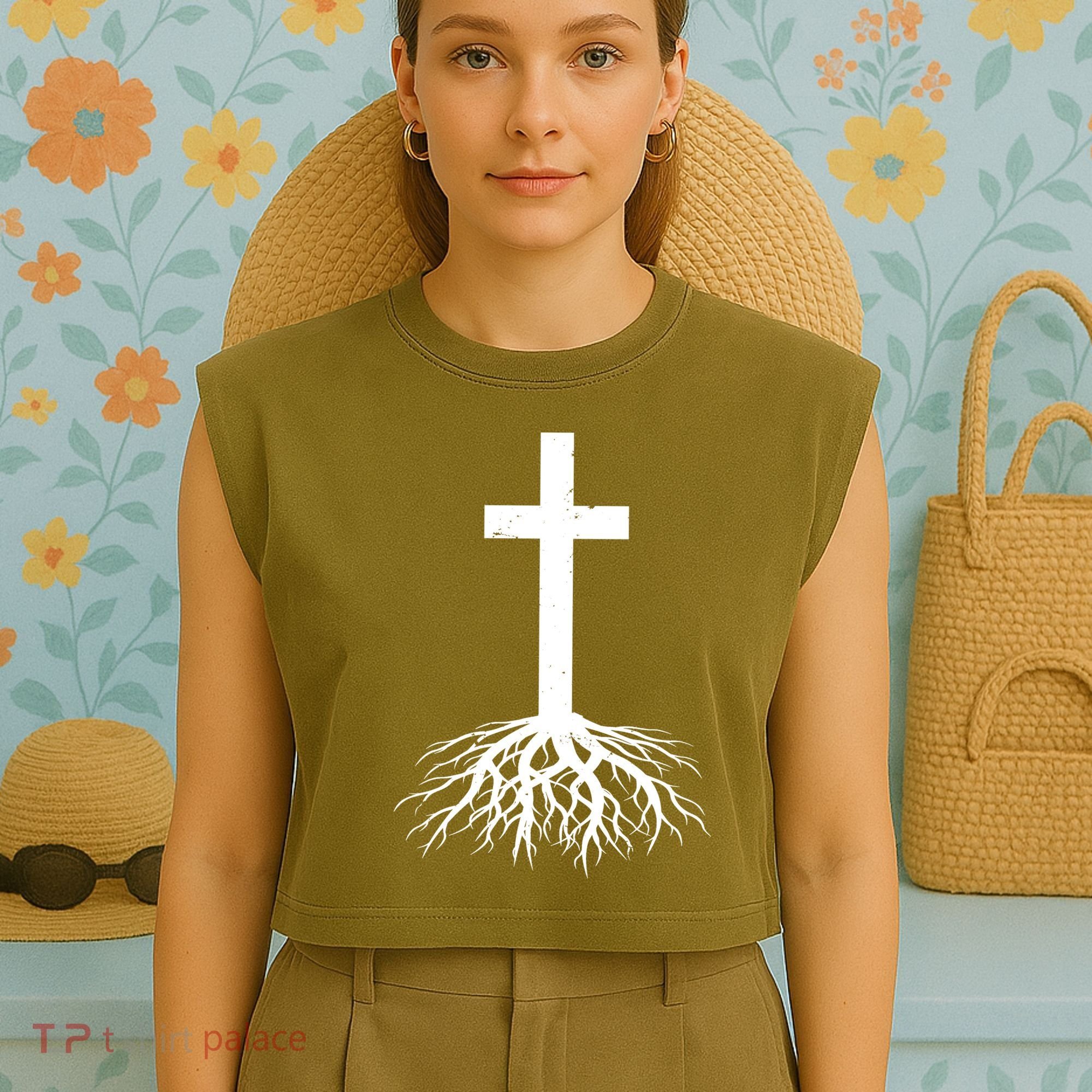 Jesus Cross Root Garment-Dyed Women's Muscle Tee