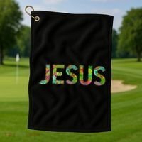 Jesus Hand Painted Word Art Golf Towel thumb 1