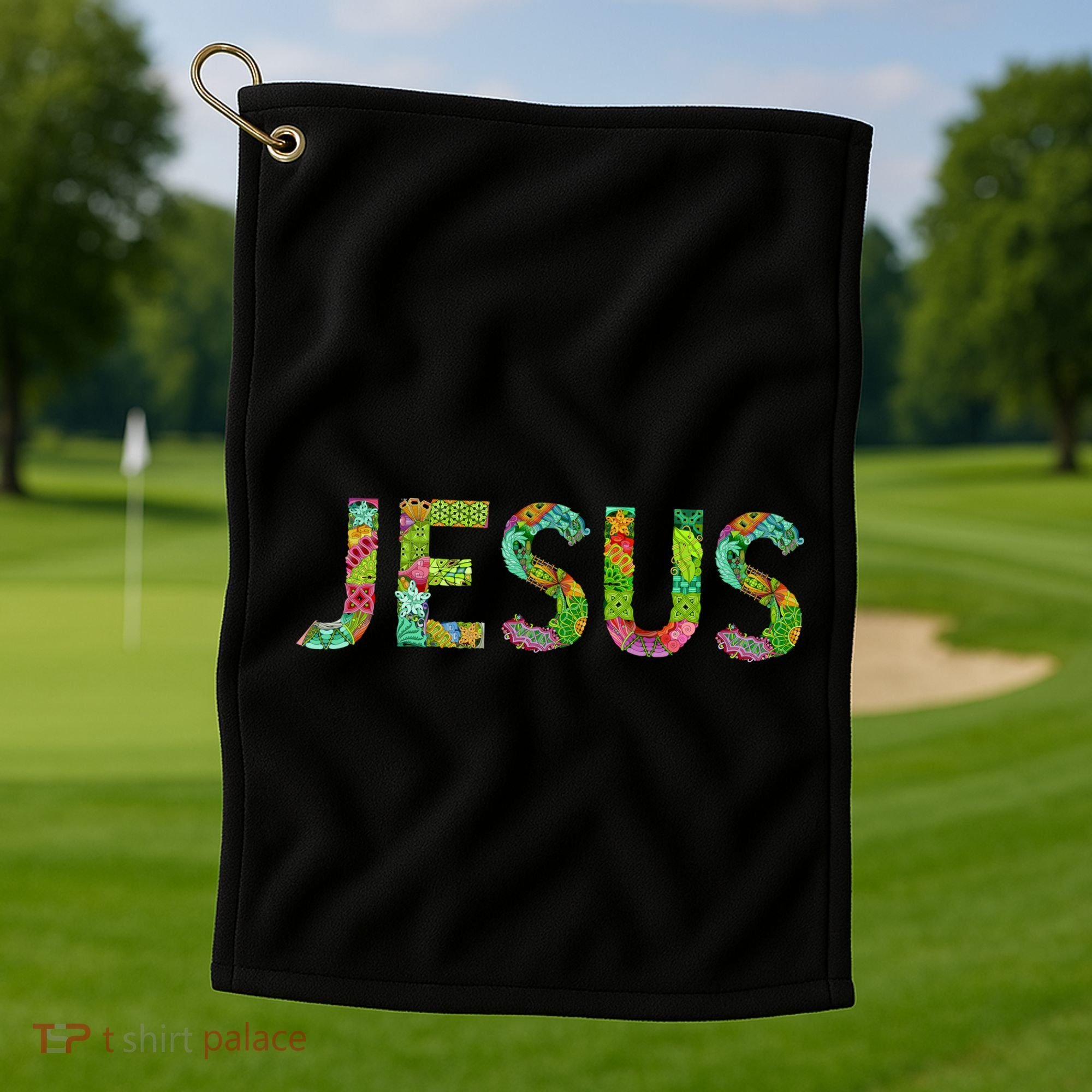 Jesus Hand Painted Word Art Golf Towel