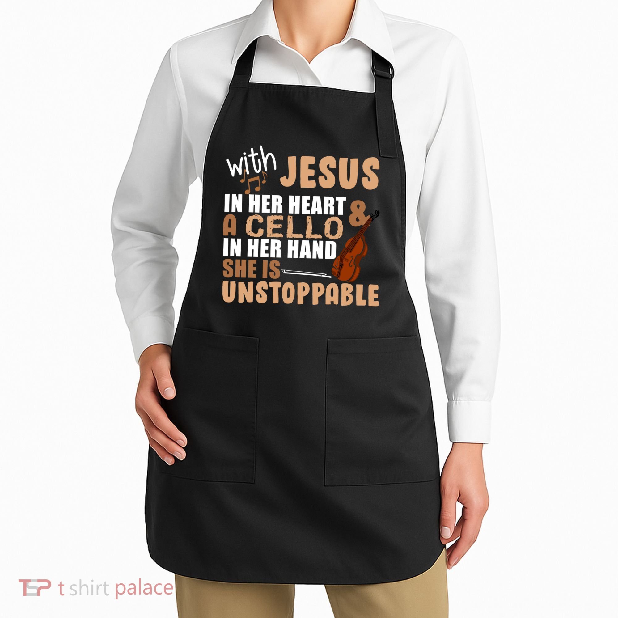 Jesus In Her Heart Cello In Her Hand Apron