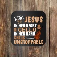 Jesus In Her Heart Cello In Her Hand Coaster thumb 0