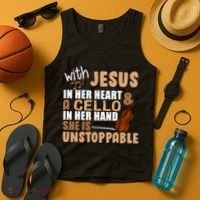 Jesus In Her Heart Cello In Her Hand Tank Top thumb 4