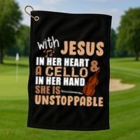 Jesus In Her Heart Cello In Her Hand Golf Towel thumb 1