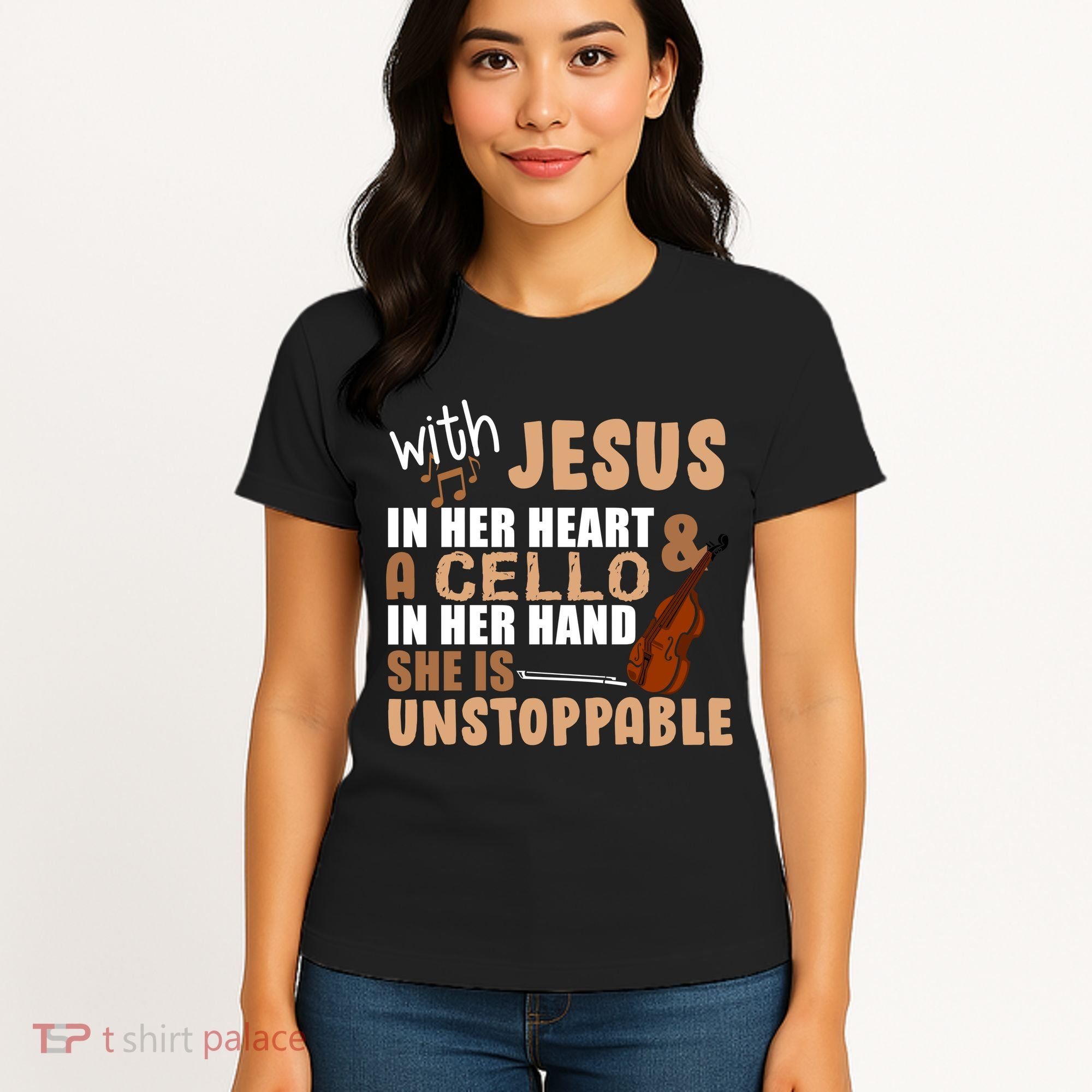 Jesus In Her Heart Cello In Her Hand Women's T-Shirt