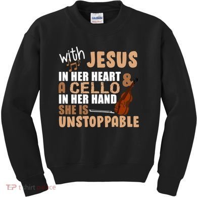 Jesus In Her Heart Cello In Her Hand Kids Sweatshirt