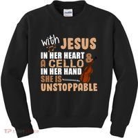 Jesus In Her Heart Cello In Her Hand Kids Sweatshirt thumb 0