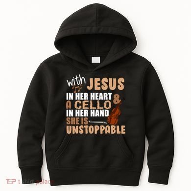 Jesus In Her Heart Cello In Her Hand Kids Hoodie
