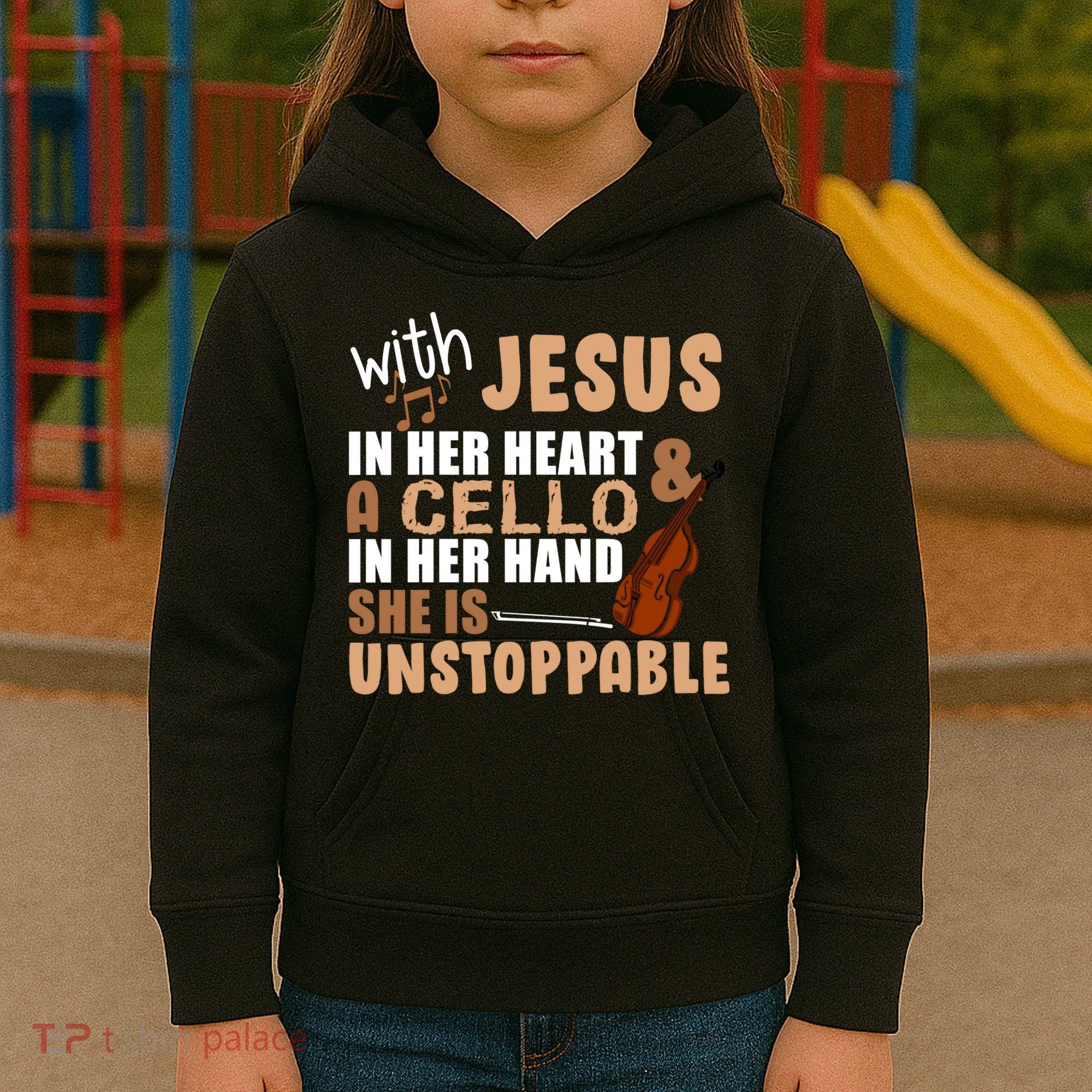 Jesus In Her Heart Cello In Her Hand Kids Hoodie