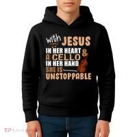 Jesus In Her Heart Cello In Her Hand Kids Hoodie thumb 4