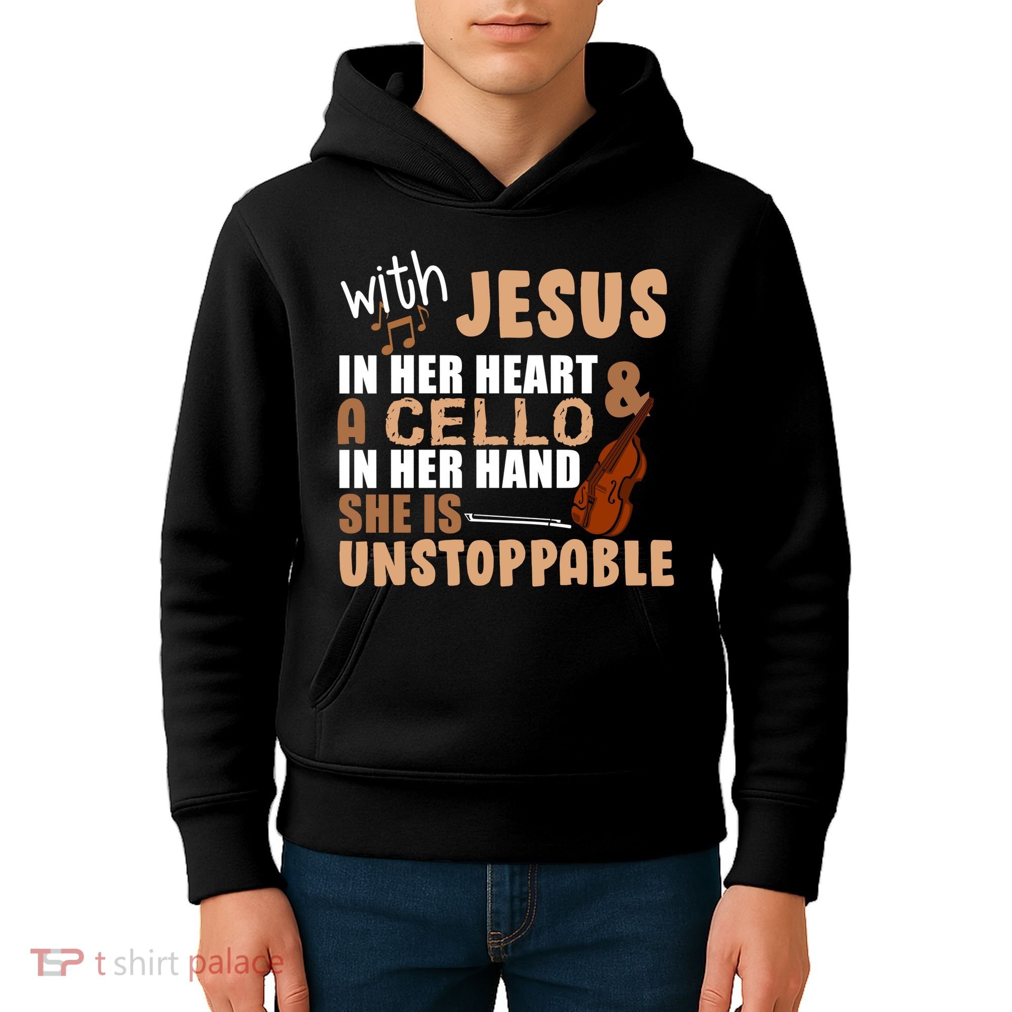 Jesus In Her Heart Cello In Her Hand Kids Hoodie