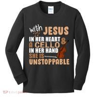 Jesus In Her Heart Cello In Her Hand Kids Long Sleeve Shirt thumb 0