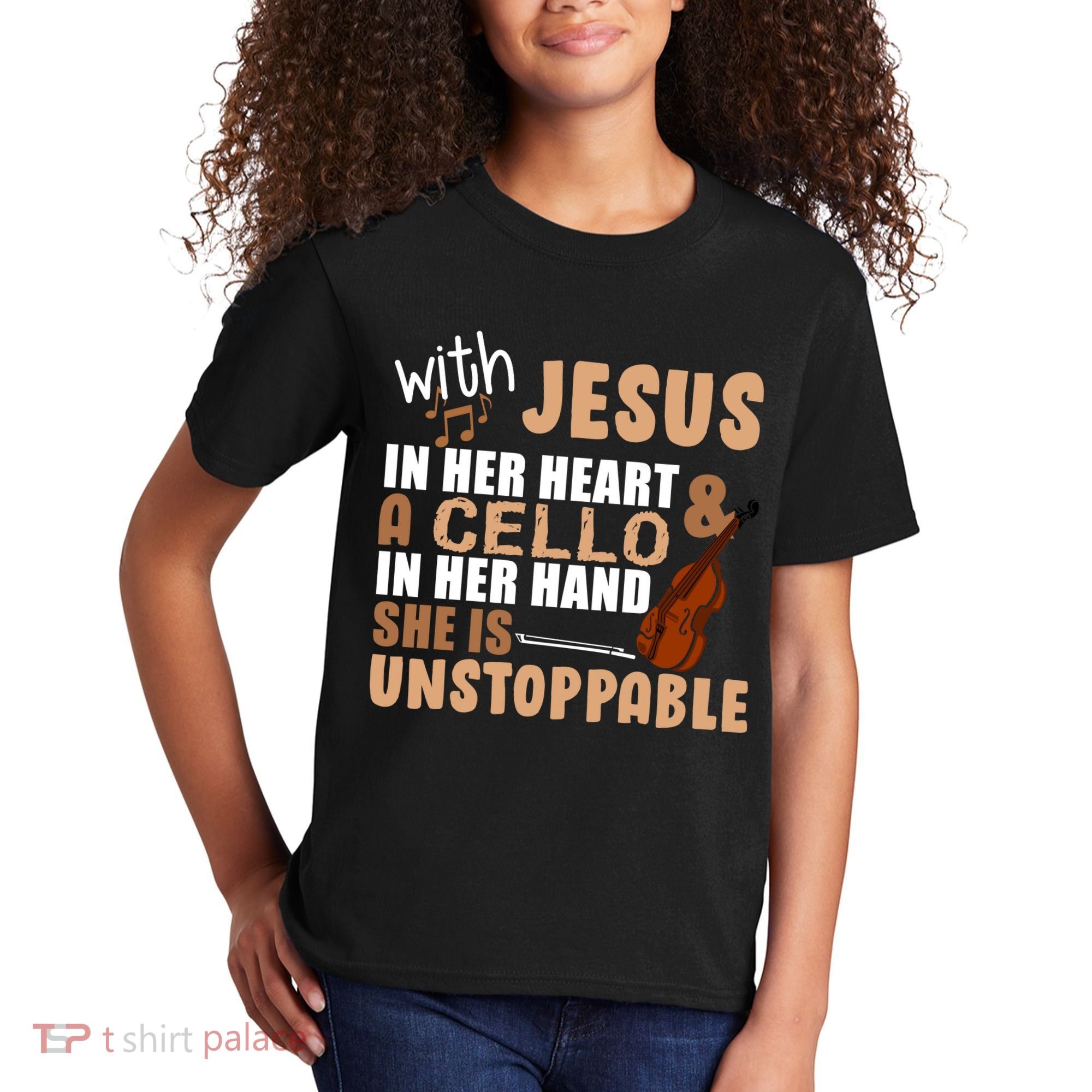 Jesus In Her Heart Cello In Her Hand Kids T-Shirt