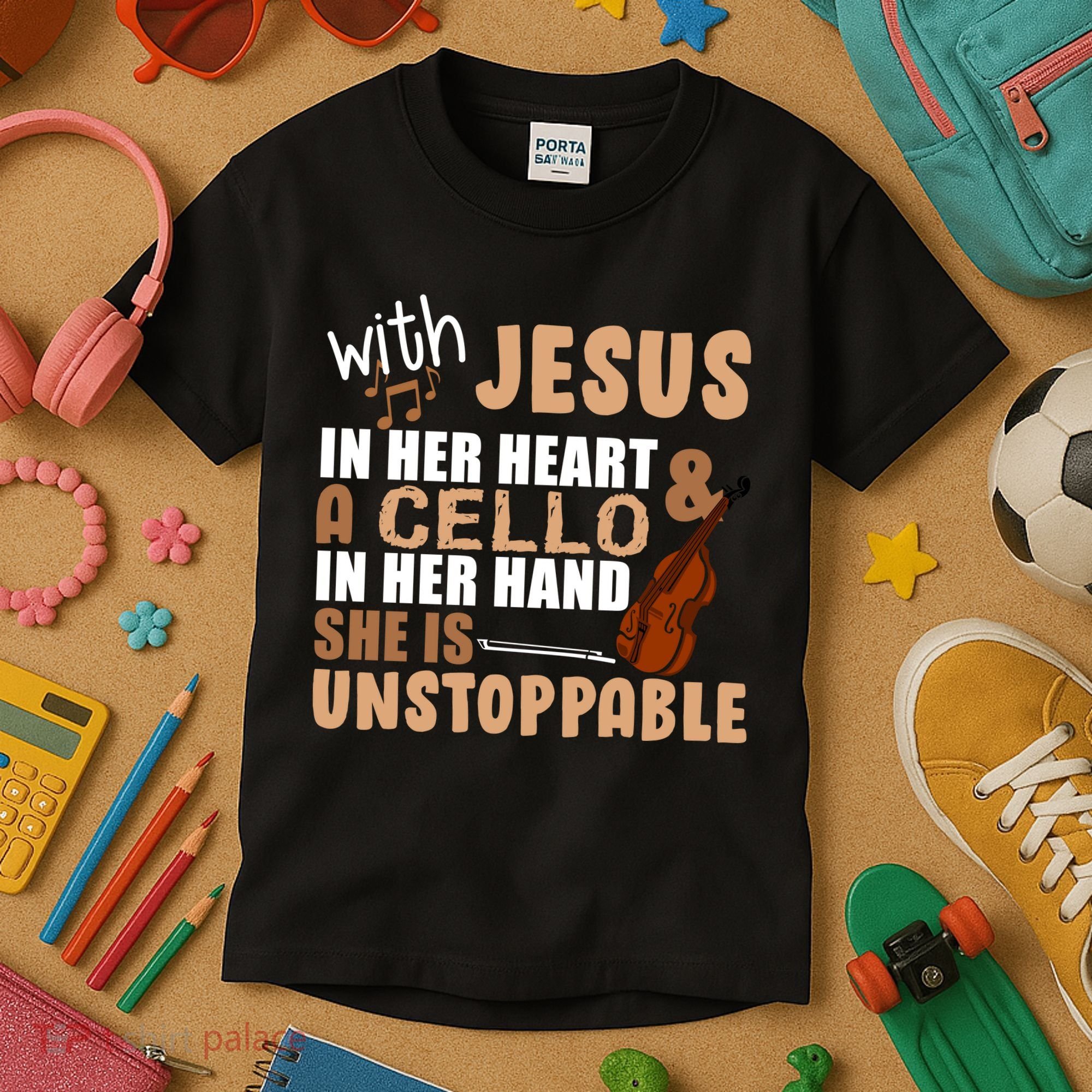 Jesus In Her Heart Cello In Her Hand Kids T-Shirt
