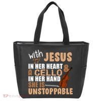 Jesus In Her Heart Cello In Her Hand Tote Bag thumb 0