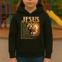 Jesus Is My God My King Lion Kids Hoodie thumb 3