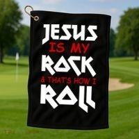 Jesus Is My Rock & Roll Golf Towel thumb 1