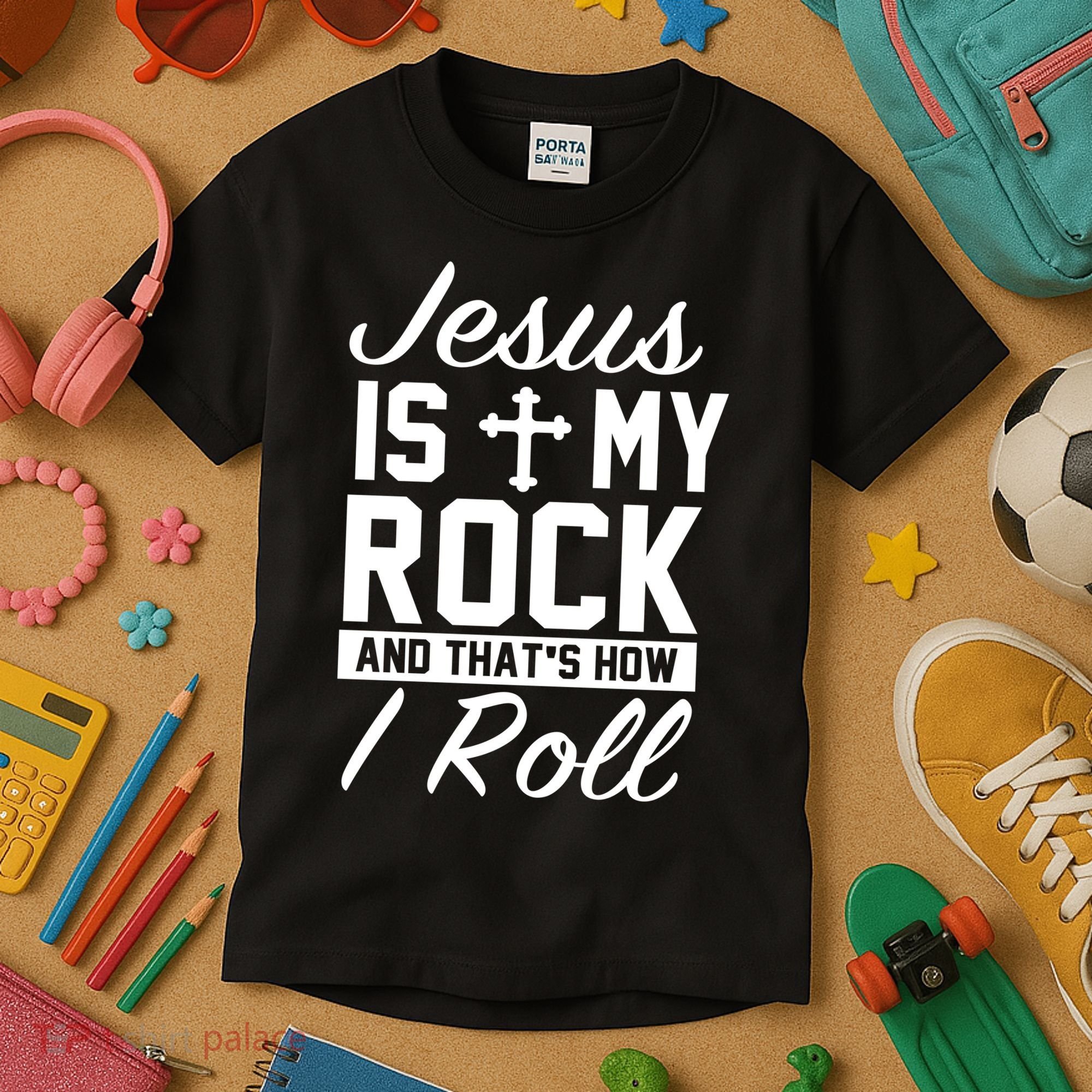 Jesus Is My Rock And That's How I Roll Kids T-Shirt