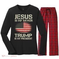 Jesus Is My Savior Trump Is My President Women's Long Sleeve Flannel Pajama Set  thumb 0