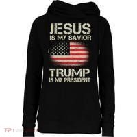 Jesus Is My Savior Trump Is My President Womens Funnel Neck Pullover Hood thumb 0