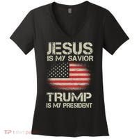 Jesus Is My Savior Trump Is My President Women's V-Neck T-Shirt thumb 0