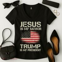 Jesus Is My Savior Trump Is My President Women's V-Neck T-Shirt thumb 2
