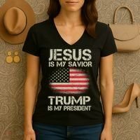 Jesus Is My Savior Trump Is My President Women's V-Neck T-Shirt thumb 3