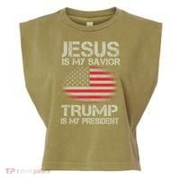Jesus Is My Savior Trump Is My President Garment-Dyed Women's Muscle Tee thumb 0