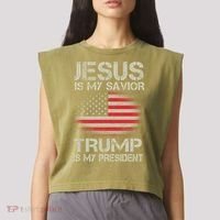 Jesus Is My Savior Trump Is My President Garment-Dyed Women's Muscle Tee thumb 2