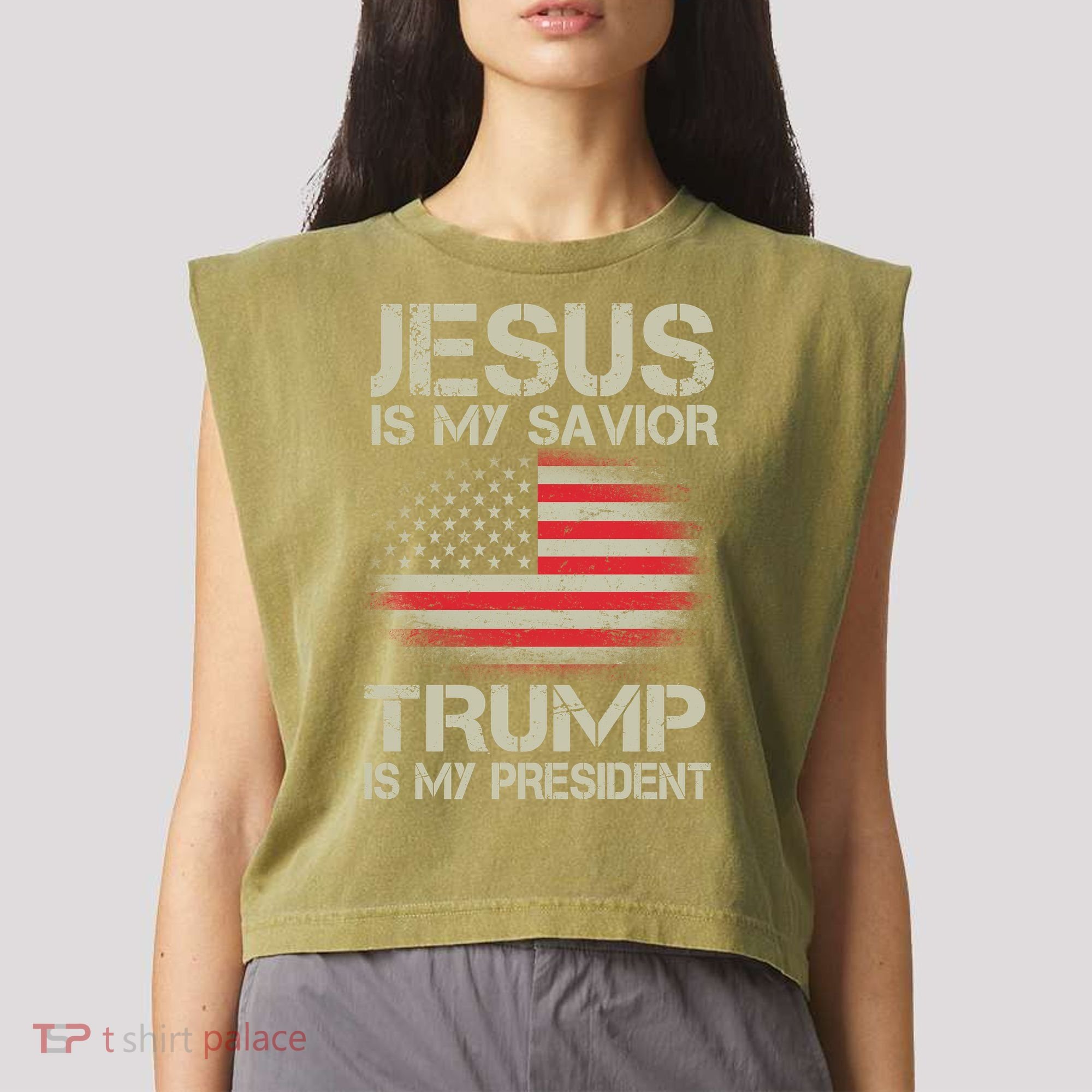 Jesus Is My Savior Trump Is My President Garment-Dyed Women's Muscle Tee