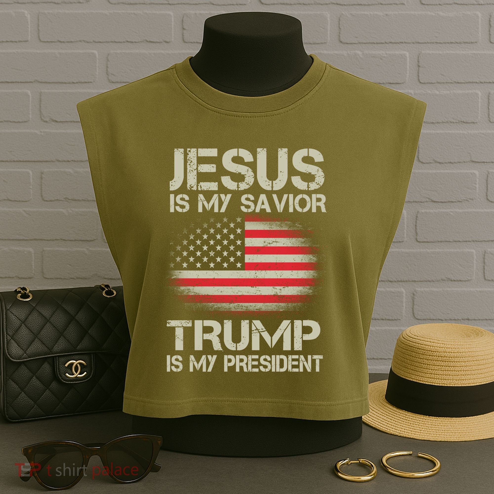 Jesus Is My Savior Trump Is My President Garment-Dyed Women's Muscle Tee