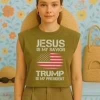 Jesus Is My Savior Trump Is My President Garment-Dyed Women's Muscle Tee thumb 4