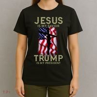 Jesus Is My Savior Trump Is My President American Cross T-Shirt thumb 4