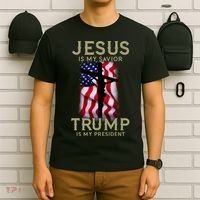 Jesus Is My Savior Trump Is My President American Cross T-Shirt thumb 6
