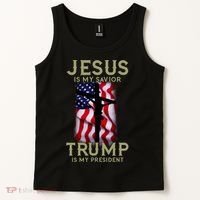 Jesus Is My Savior Trump Is My President American Cross Tank Top thumb 2