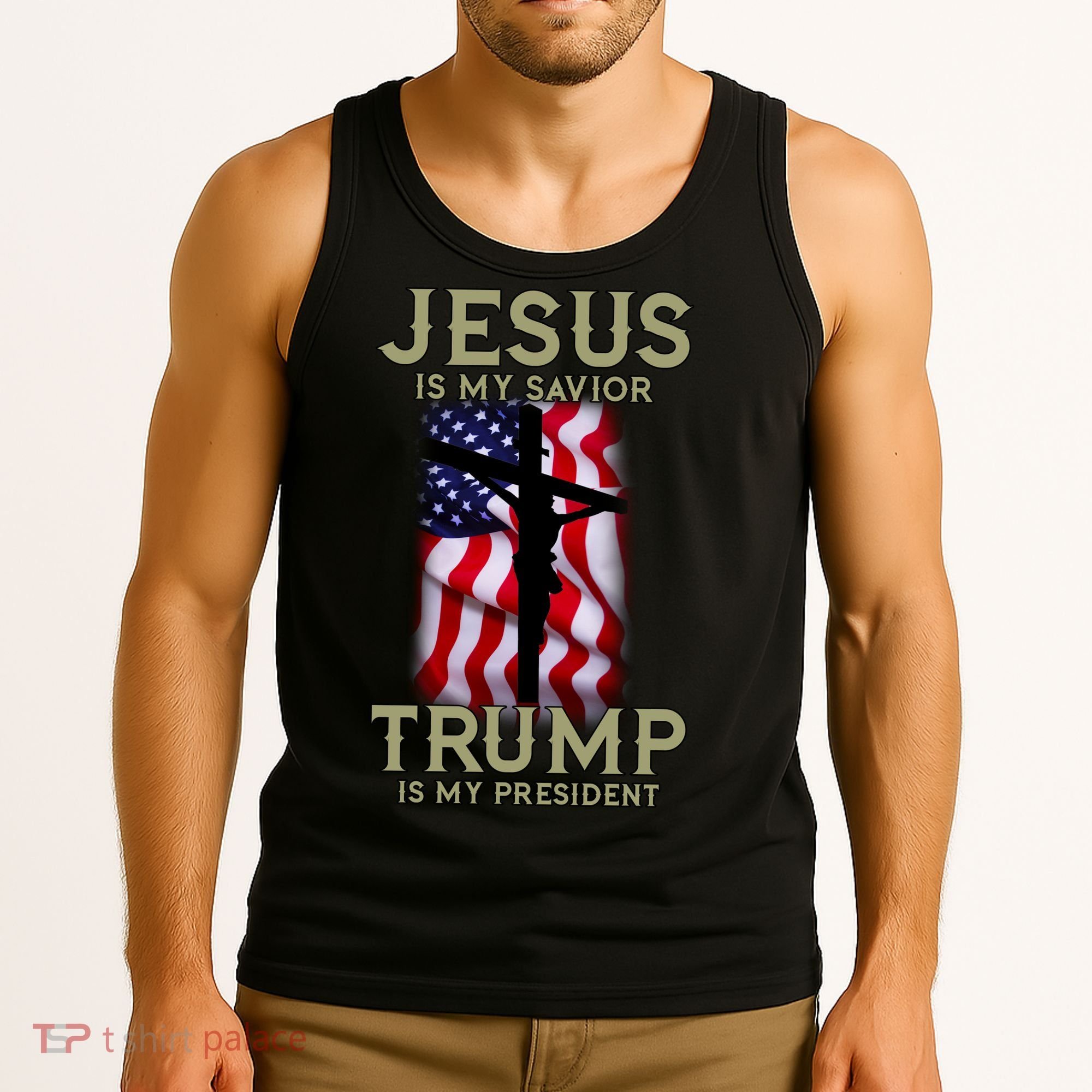 Jesus Is My Savior Trump Is My President American Cross Tank Top