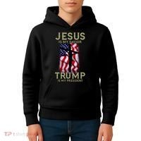 Jesus Is My Savior Trump Is My President American Cross Kids Hoodie thumb 4