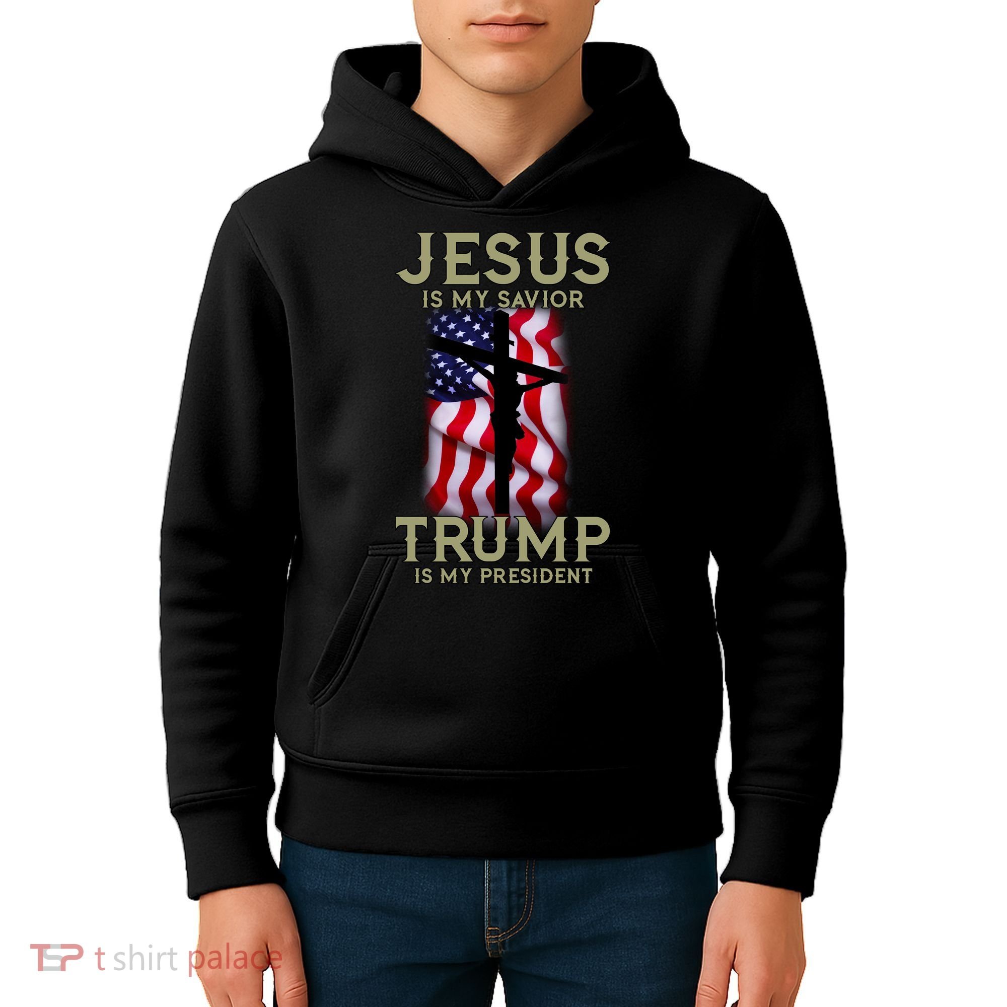 Jesus Is My Savior Trump Is My President American Cross Kids Hoodie