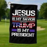 Jesus Is My Savior Trump Is My President Christian Golf Towel thumb 1