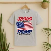 Jesus Is My Savior Trump Is My President USA Flag T-Shirt thumb 2