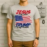 Jesus Is My Savior Trump Is My President USA Flag T-Shirt thumb 6
