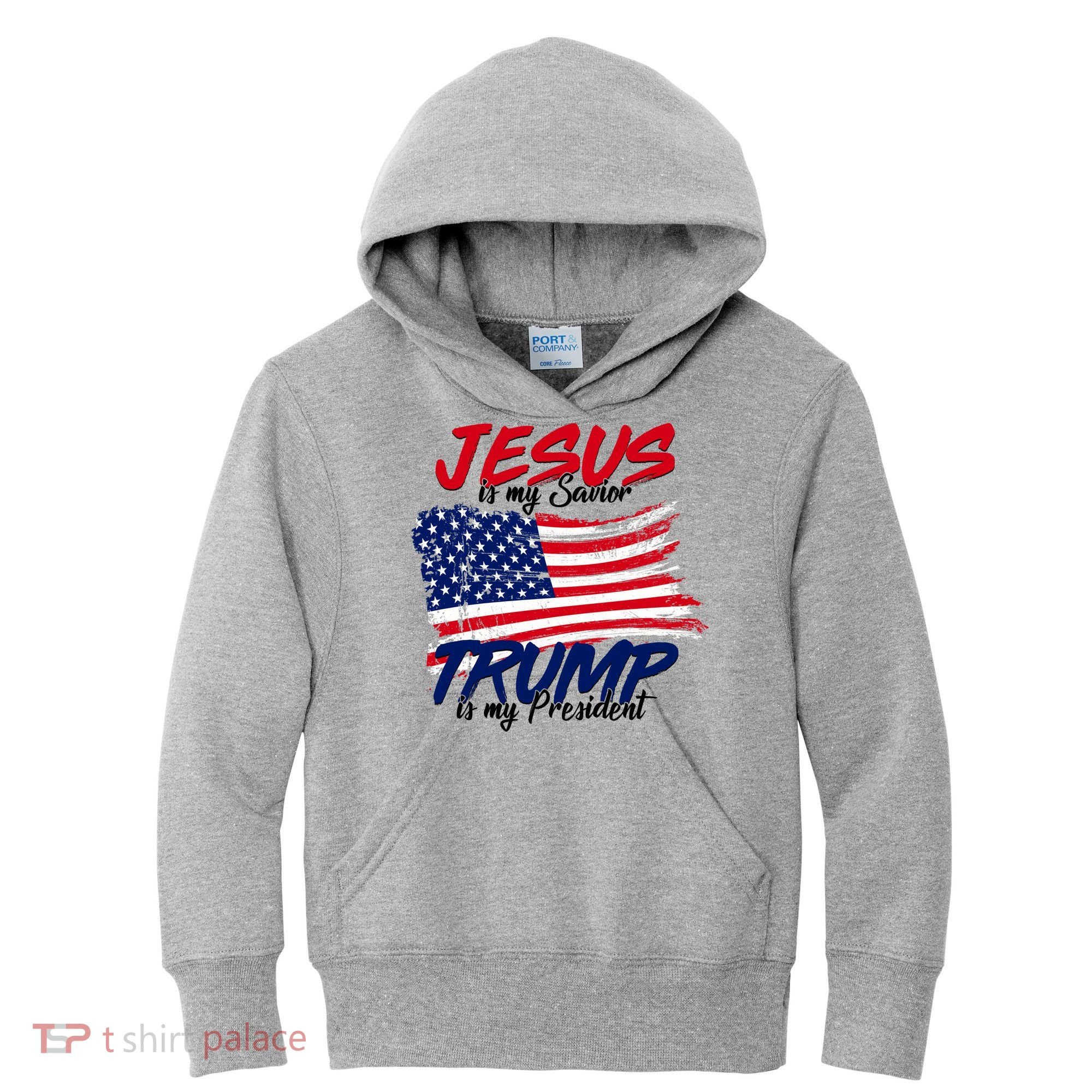Jesus Is My Savior Trump Is My President USA Flag Kids Hoodie